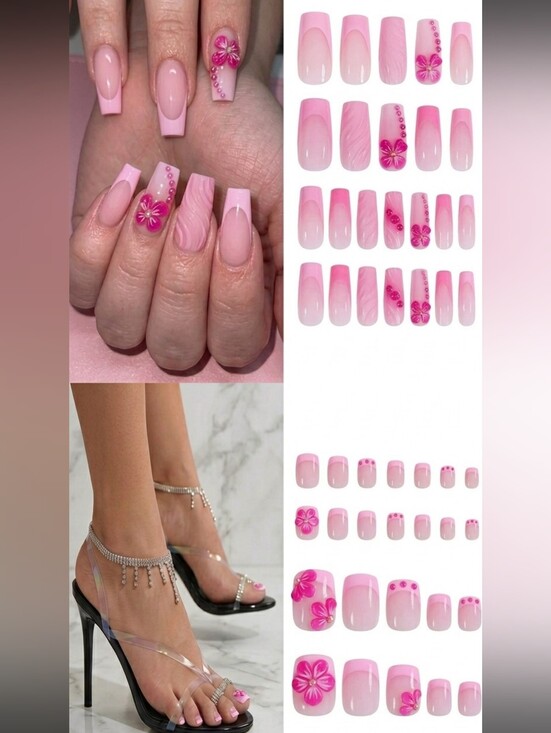Boop Nails Other - 2/$25 48pcs Pink Floral French Tip Press-On Mani-Pedi Set Full Application Kit